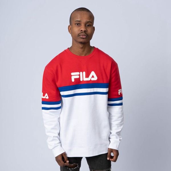 Fila Mikiny Panske Červené / Modre / Biele - Luigi (Brushed) Vypredaj - Slovakia 69410-ZESA